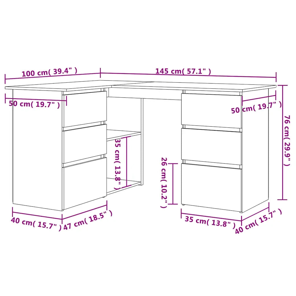 Scrivania ad Angolo Legno Vecchio 145x100x76 cm Truciolato 855962