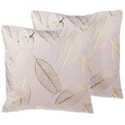 Set di 2 cuscini decorativi motivo foglia di velluto rosa 45 x 45 cm accessori decorativi con stampa in lamina dorato