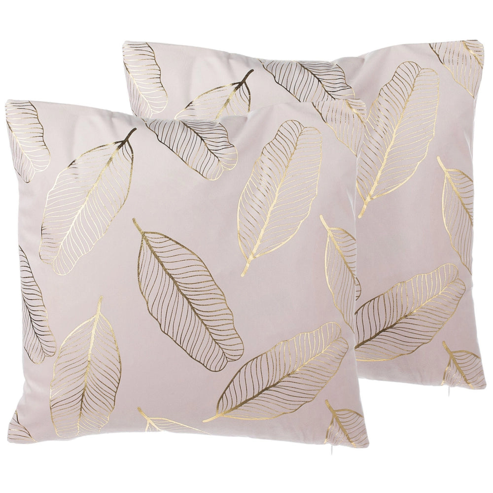 Set di 2 cuscini decorativi motivo foglia di velluto rosa 45 x 45 cm accessori decorativi con stampa in lamina dorato