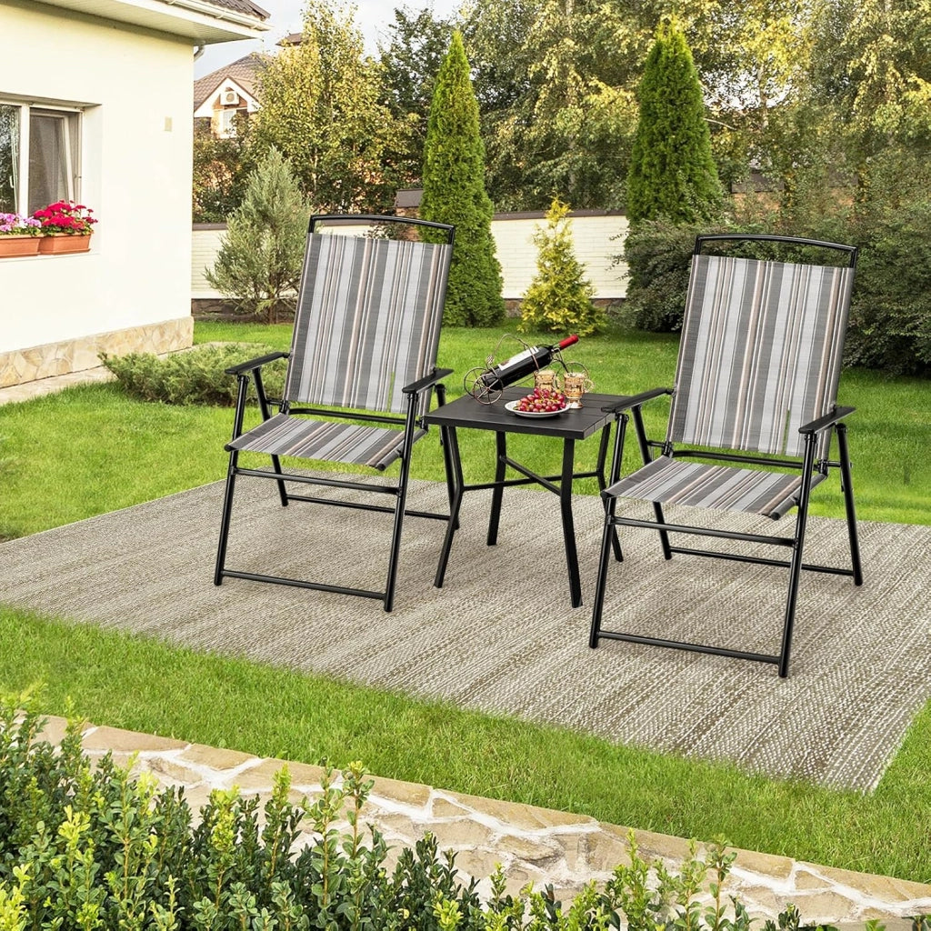 Set di 2 Sedie da Giardino Pieghevoli, Carico 150 kg, Sedie da Esterno con Schienale Alto, Poltrona da Balcone in Tessuto e Metallo, per Terrazza, Cortile, Sala da Pranzo, 51 x 61,5 x 92 cm