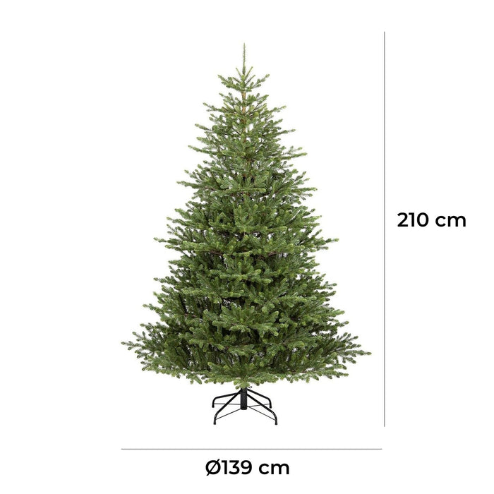 Albero di Natale Artificiale Realistico 210 cm 1170 rami Montaggio a Ombrello Verde