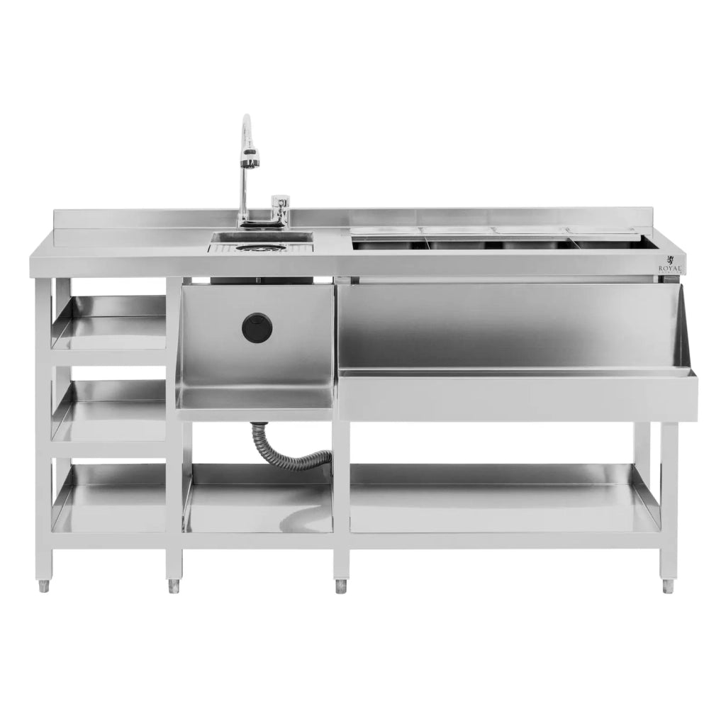 Stazione cocktail con vaschetta per il ghiaccio 4 bacinelle GN 1/9 lavabicchieri e portabottiglie in acciaio inox 14_0009947