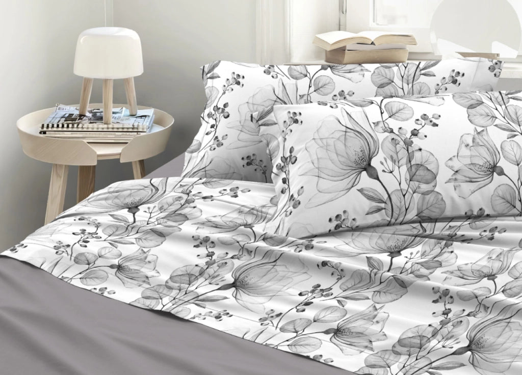 Completo Lenzuola Matrimoniale 100% Raso Cotone Floreale Dis. Angelica