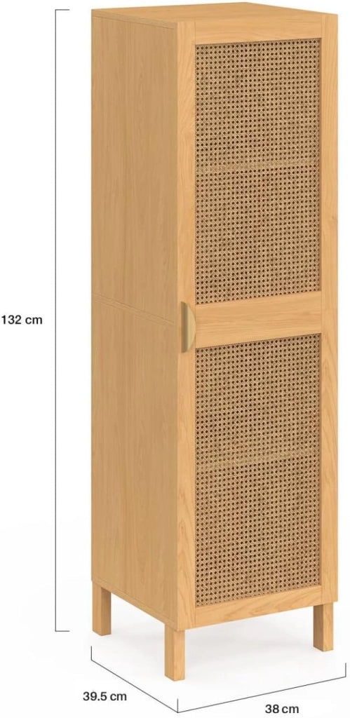 EDHEN Contenitore a 1 anta con ripiani in canna color legno