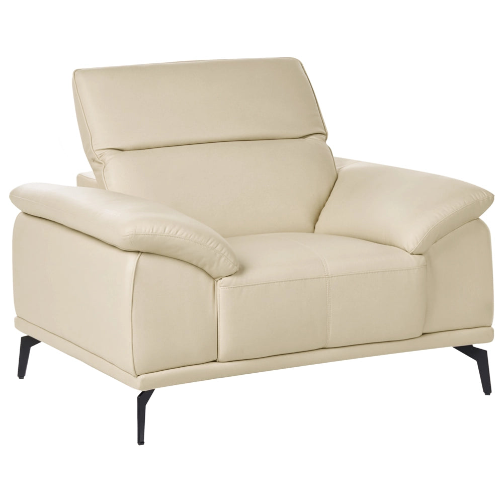 Poltrona in ecopelle con poggiatesta regolabile e gambe in metallo Beige stile moderno