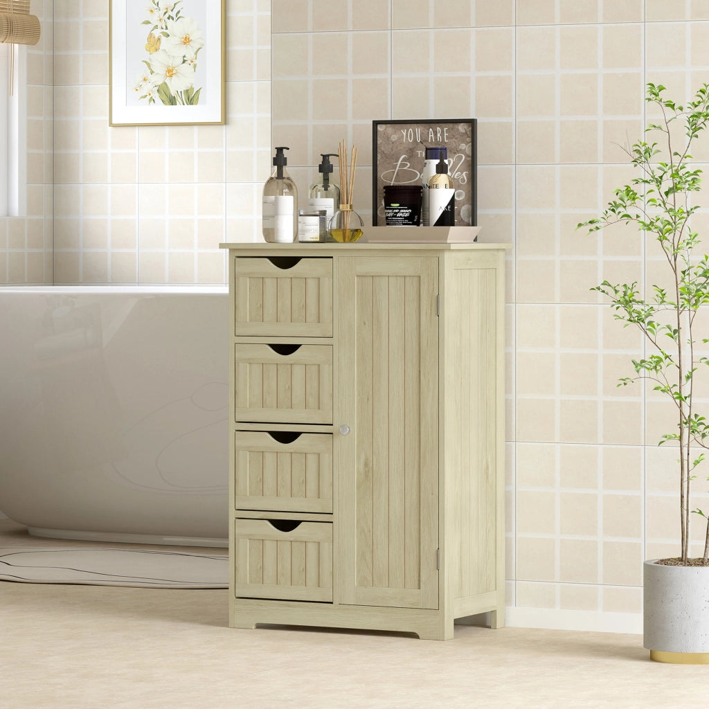 Armadietto Bagno Stretto con Cassetti e Ripiano Regolabile ¨C zephmum ¨C Legno Naturale 56x30x83 cm