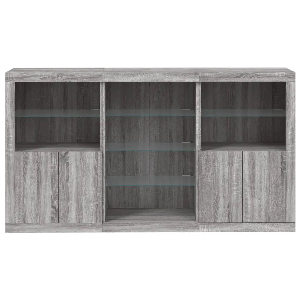 Credenza con Luci LED-Buffet-Armadio da cucina Grigio Sonoma 181,5x37x100 cm 393979