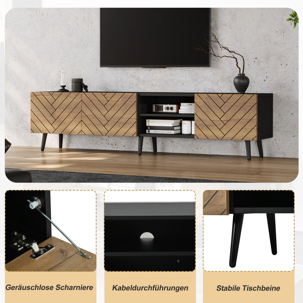 Cassettiera per TV Natural+Black in truciolato lunga 180 cm