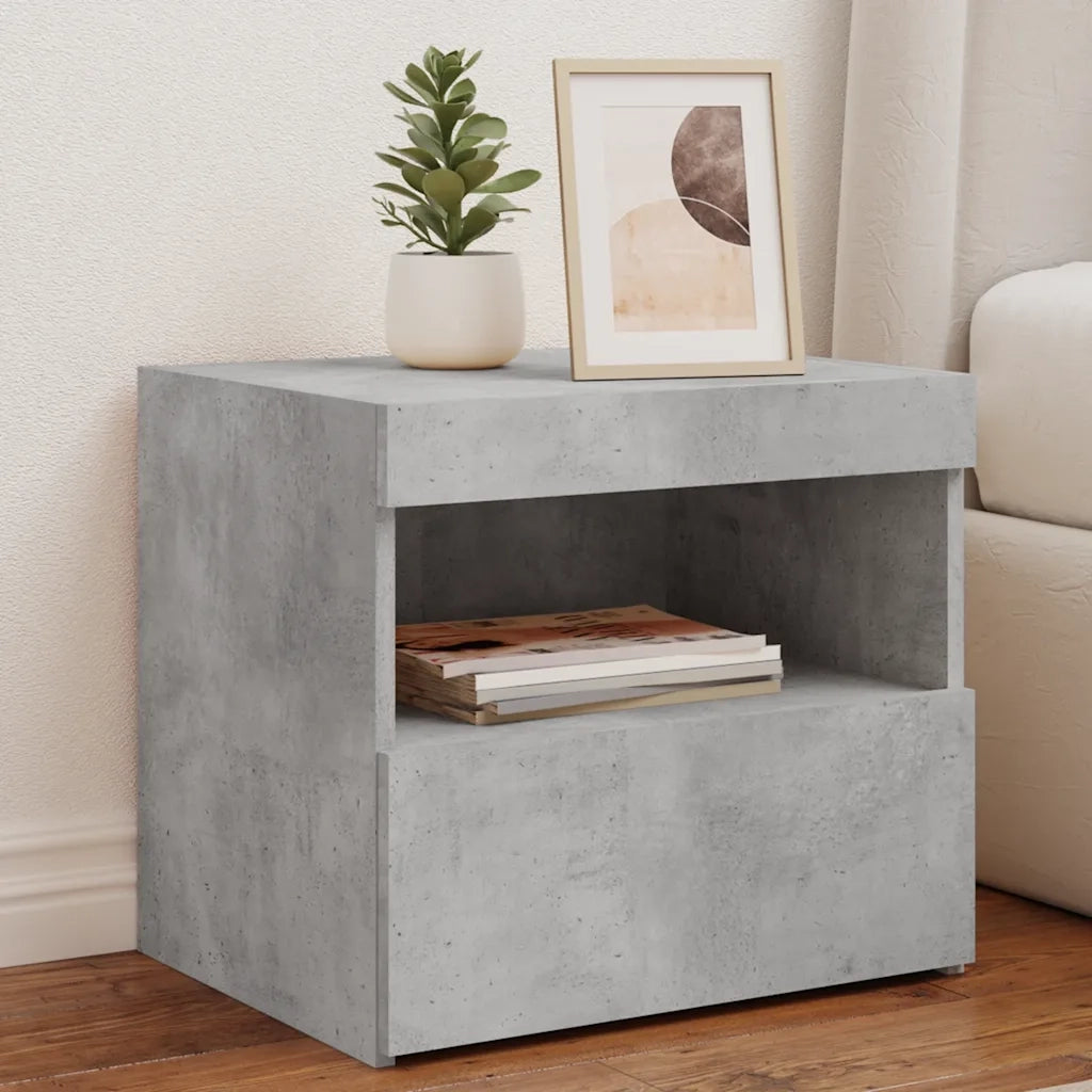 Set di 2 Comodini | Armadio da Notte | Mobiletto da notte con Luci LED Grigio Cemento 50x40x45 cm
