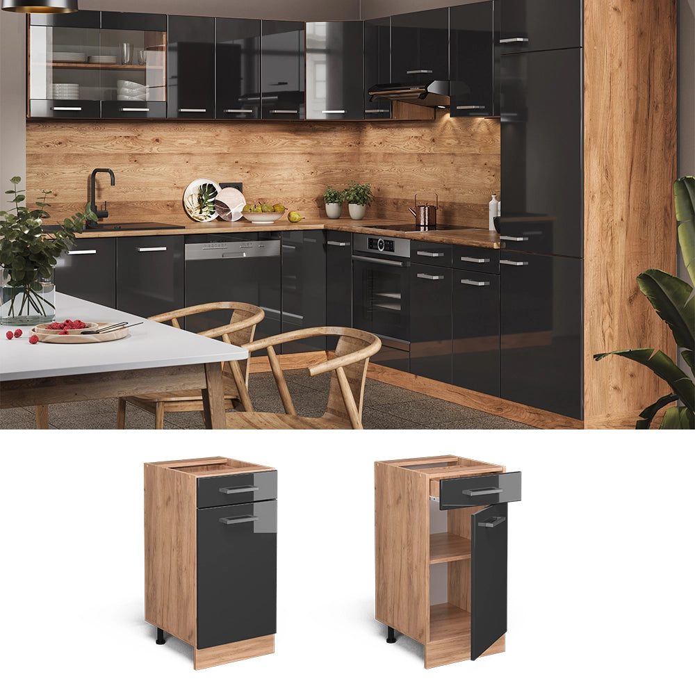 Vicco Mobiletto base per cucina Antracite lucido 40 cm senza piano di lavoro