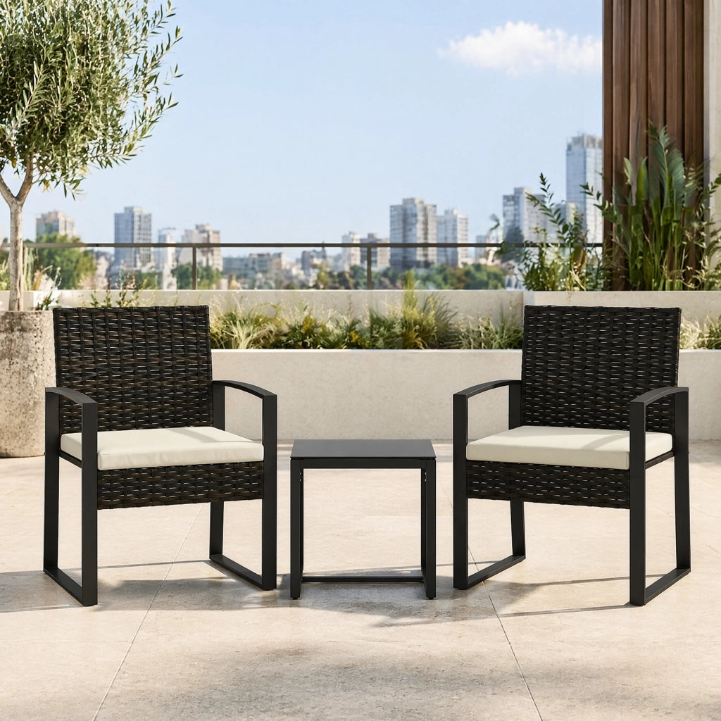 Set patio per 2 con 2 poltrone e tavolino; cuscini sfoderabili; crema grigio