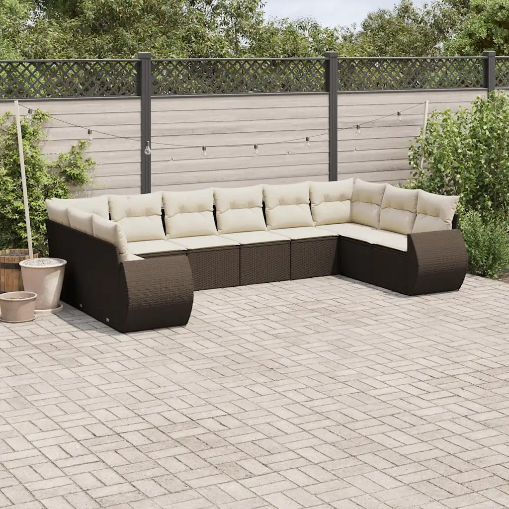 Set Divani da Giardino 10pz con Cuscini in Polyrattan Marrone 3221872