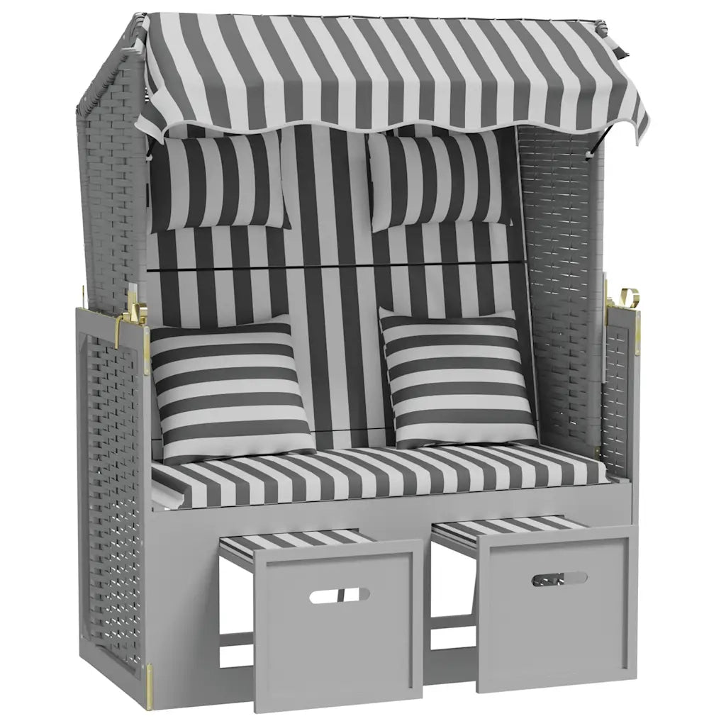 Strandkorb Cuscini Polyrattan e Legno Massello Grigio e Bianco CFW8075382