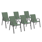 IDMarket - Set di 6 sedie da giardino impilabili LYMA in metallo e textilene, verde oliva