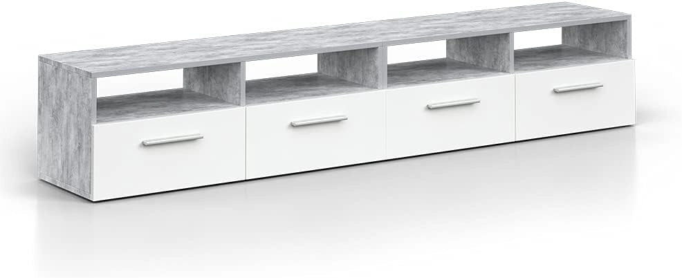 Mobile tv Diego, Calcestruzzo, 190 x 38 cm, adatto come supporto TV con ripiani aperti