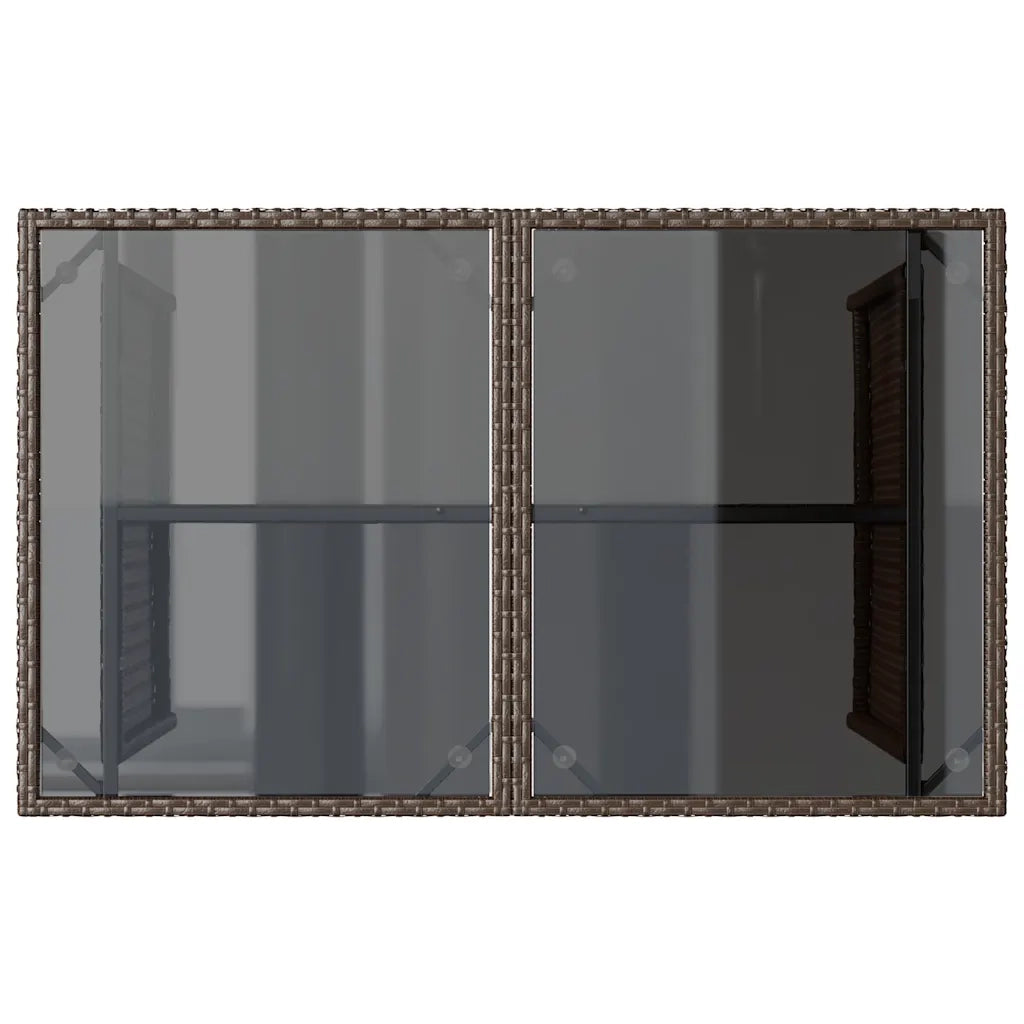 Tavolo Giardino Piano in Vetro Marrone 110x68x70 cm Polyrattan