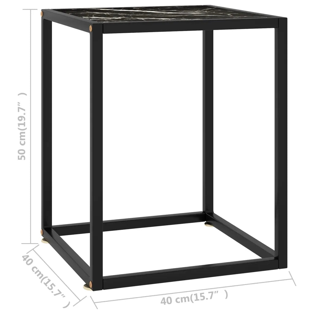 Tavolino da Salotto Nero e Vetro Nero Marmorizzato 40x40x50 cm  cod mxl 59565