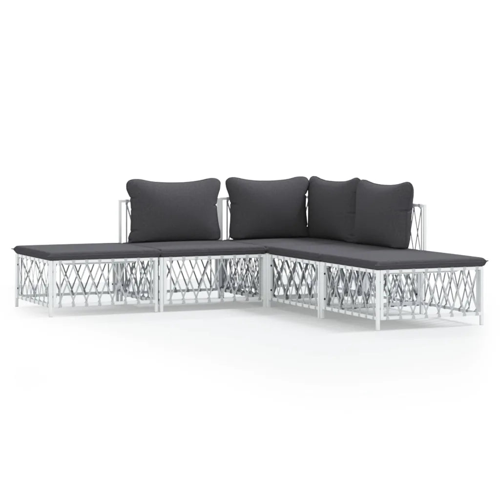 Set Salotto da Giardino 5 pz con Cuscini in Acciaio Bianco 3186882