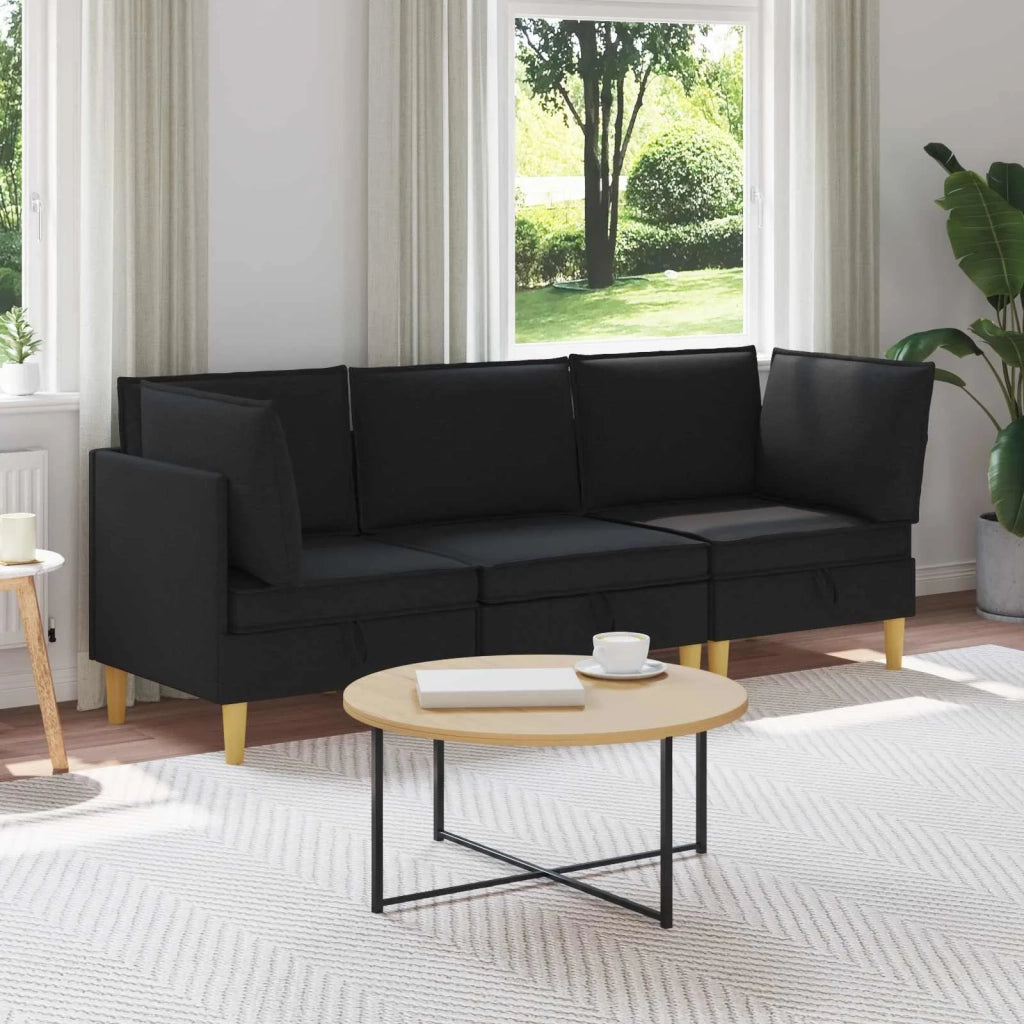 Set di divani modulari con spazio di archiviazione 3 pcs Nero