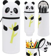 Etui in silicone, 2-in-1 etui per matite, contenitore in materiale morbido, etui verticale, etui in silicone 2-in-1, contenitore per animali da disegno, etui kawaii (panda)