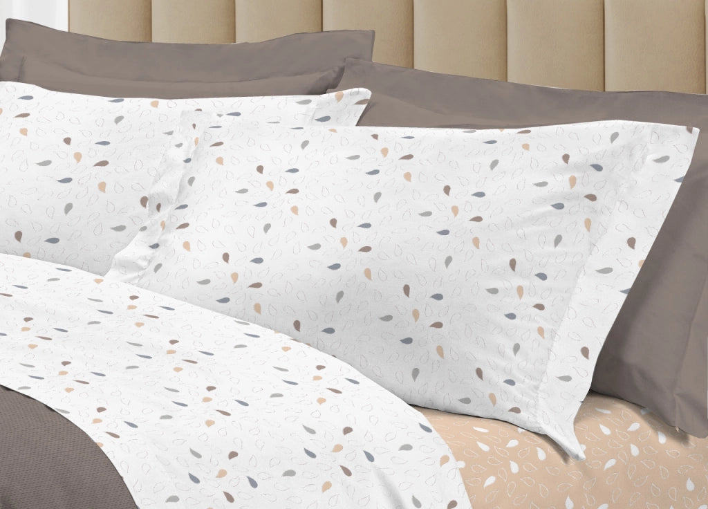 Completo Lenzuola Letto 100% Cotone Made Italy 3027 Disegno Goccia - Piazza E Mezza - Beige
