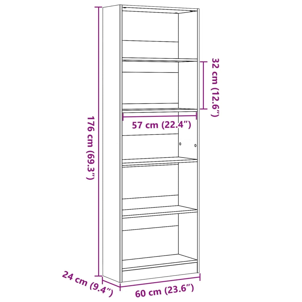 Libreria-Scaffale per Libri-Mobile di Stoccaggio Grigio Cemento 60x24x176 cm in Legno Multistrato