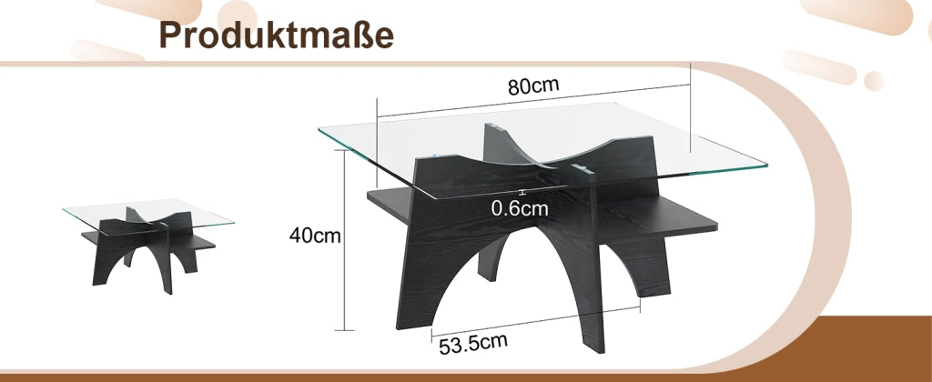 TAVOLINO quadrato 80x80 cm in vetro di sicurezza e MDF nero