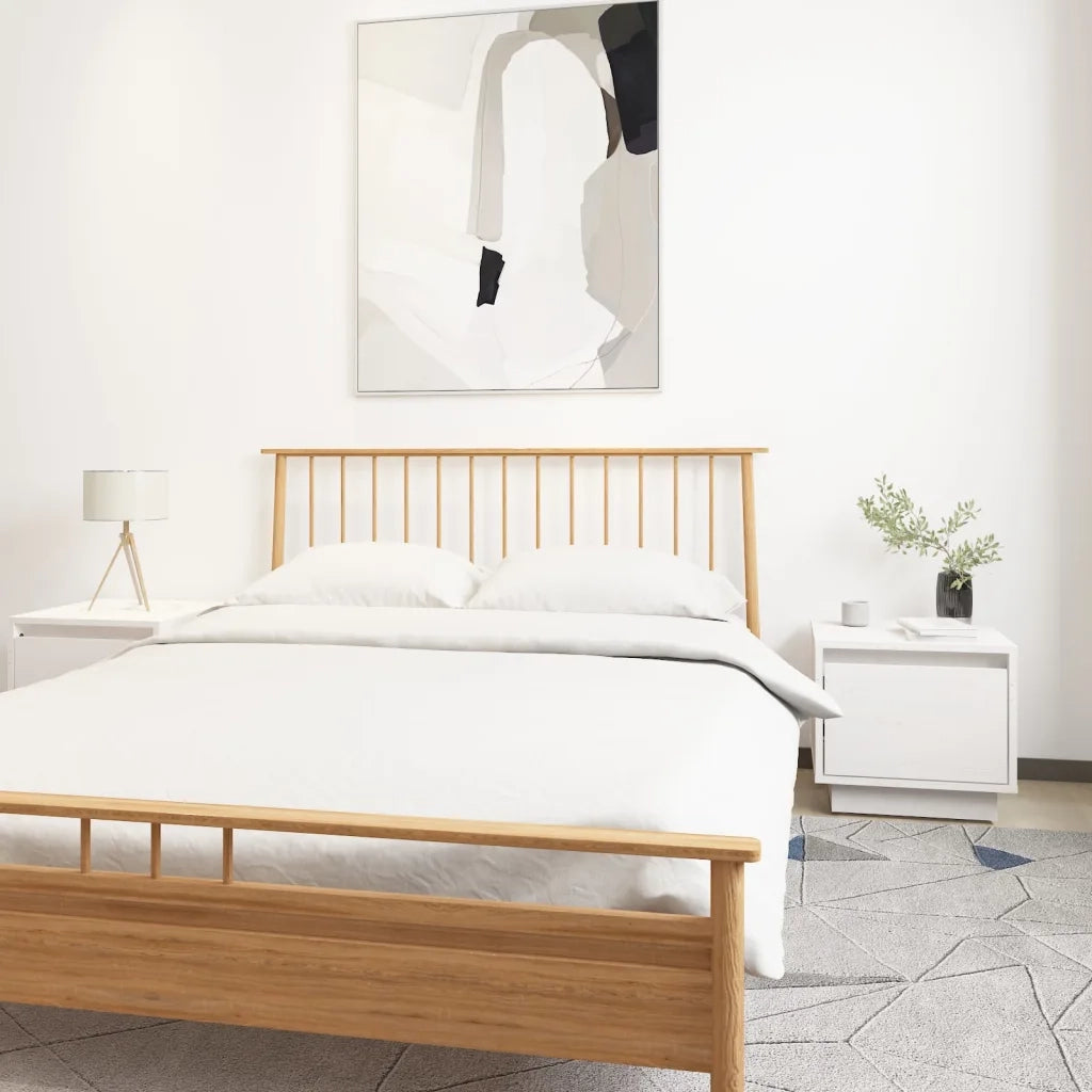 Set di 2 Comodini | Armadio da Notte | Mobiletto da notte Bianchi 35x34x32 cm in Legno Massello di Pino