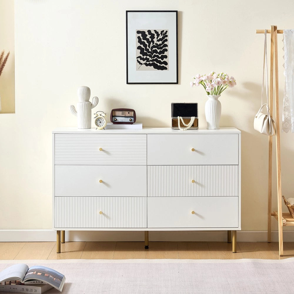 Cassettiera Moderna 6 Cassetti ¨C MINIMAL ¨C Bianca MDF Metallo 120x40x78
