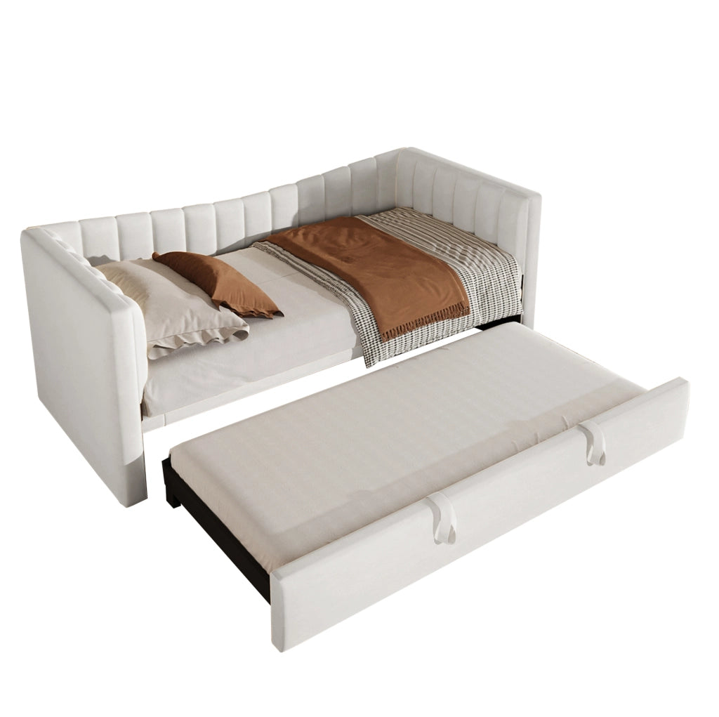 Divano letto 215x196.5x75 cm con letto estraibile; facile da pulire; velluto; bianco