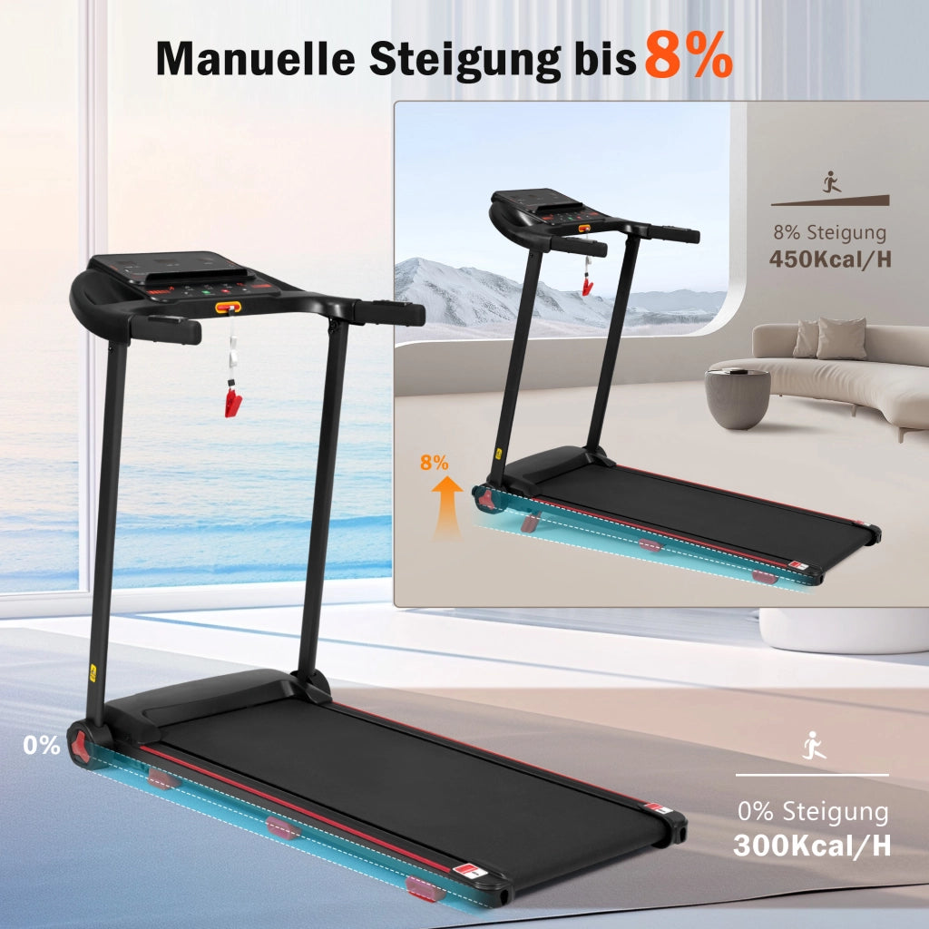 TAPIS ROULANT pieghevole con inclinazione 8% 110x40 cm nero in metallo