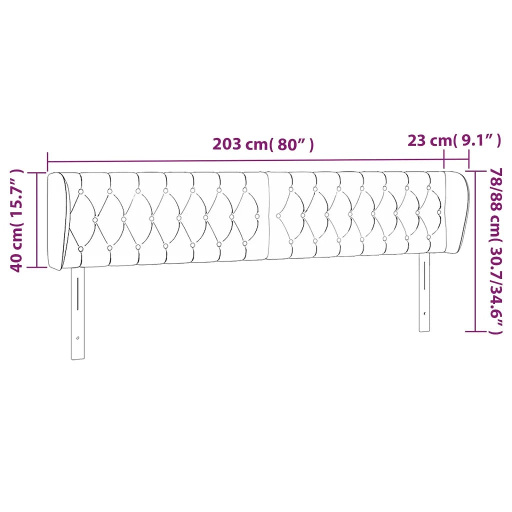 Testiera ad Orecchio-Testata con Orecchie Marrone Scuro 203x23x78/88 cm in Tessuto 740134