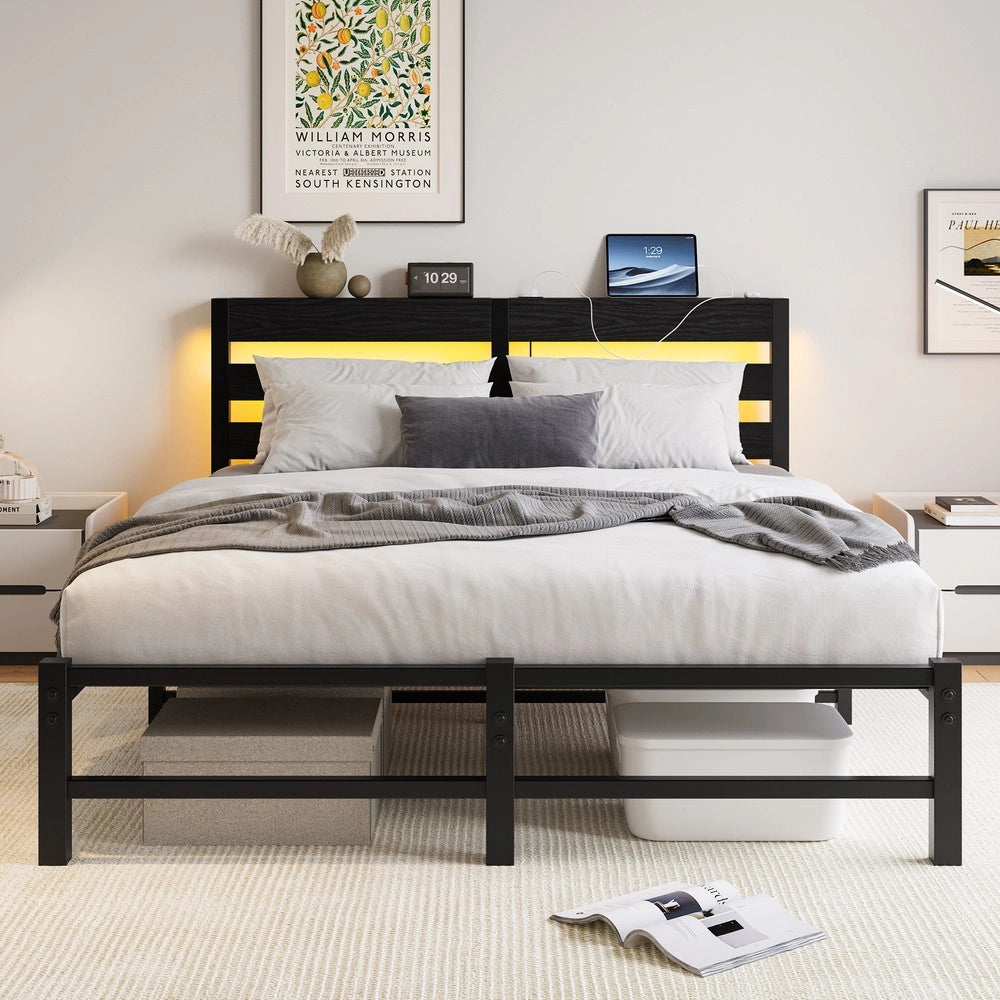 Letto Contenitore con LED e USB 140x190 in Metallo ¨C MINIMAL ¨C Nero