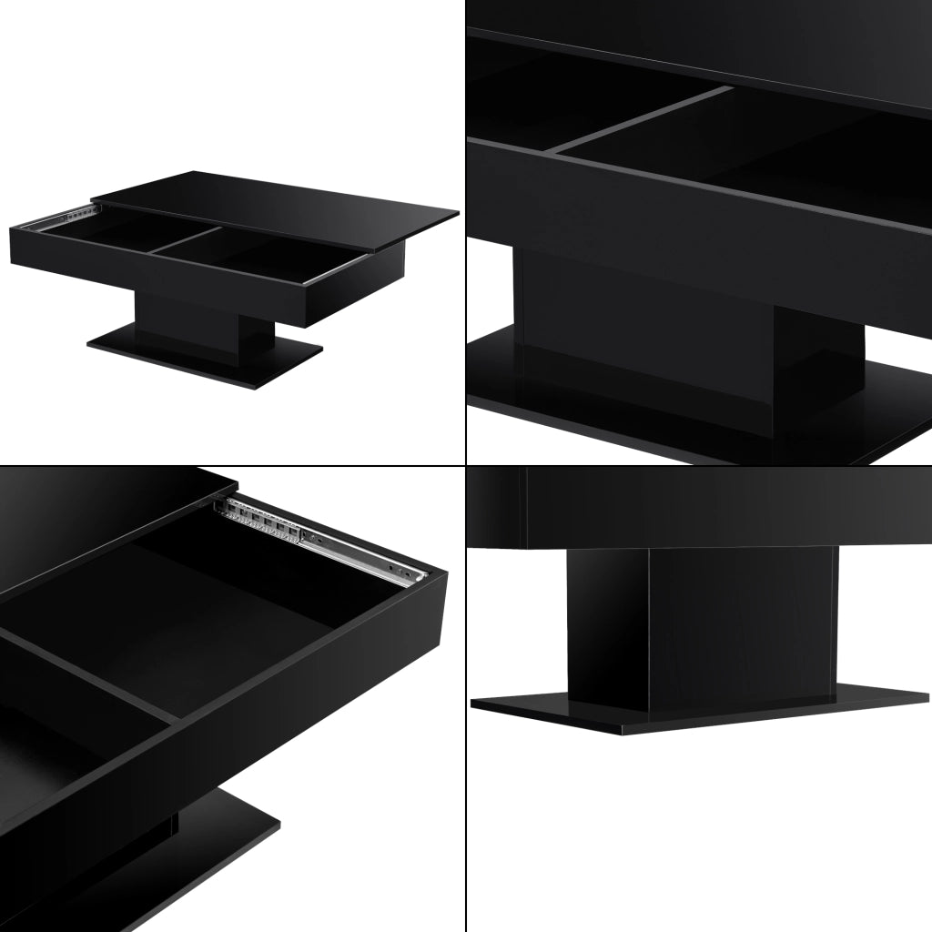 Tavolino da Salotto Lünen con Piano Scorrevole 40 x 110 x 60 cm Nero lucido [en.casa]