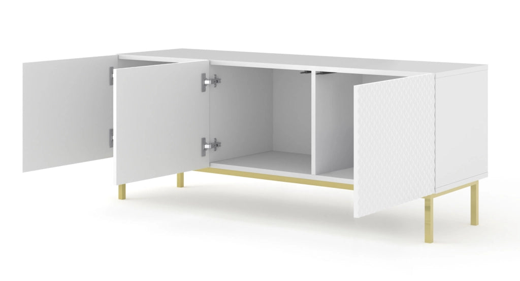 MOBILE RAVENNA C DIAMOND MDF HG PORTA TV 3D 150 BIANCO OPACO LUCIDO CORNICE ORO