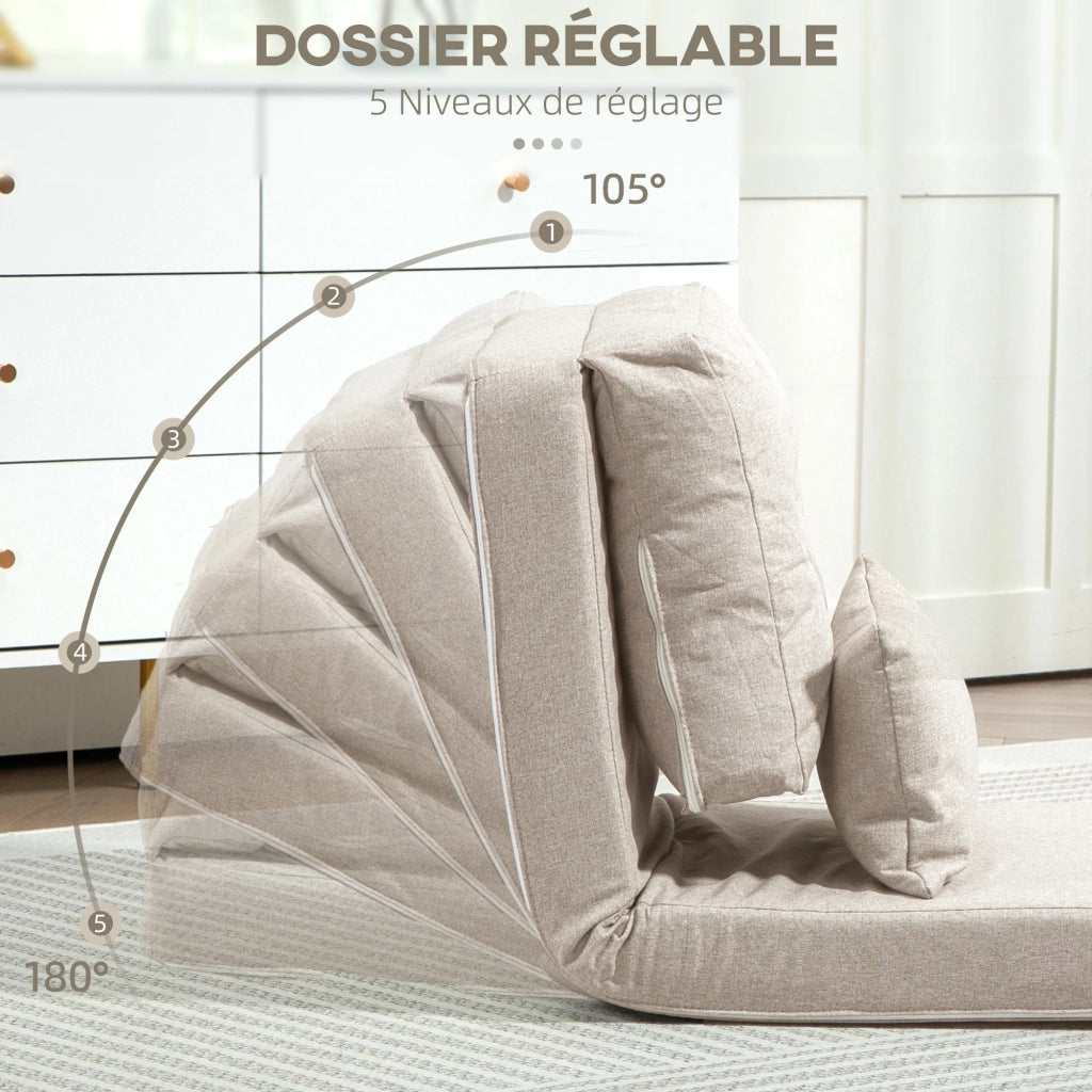 Poltrona letto convertibile 1 posto ¨C Xylo ¨C beige con cuscino e schienale regolabile