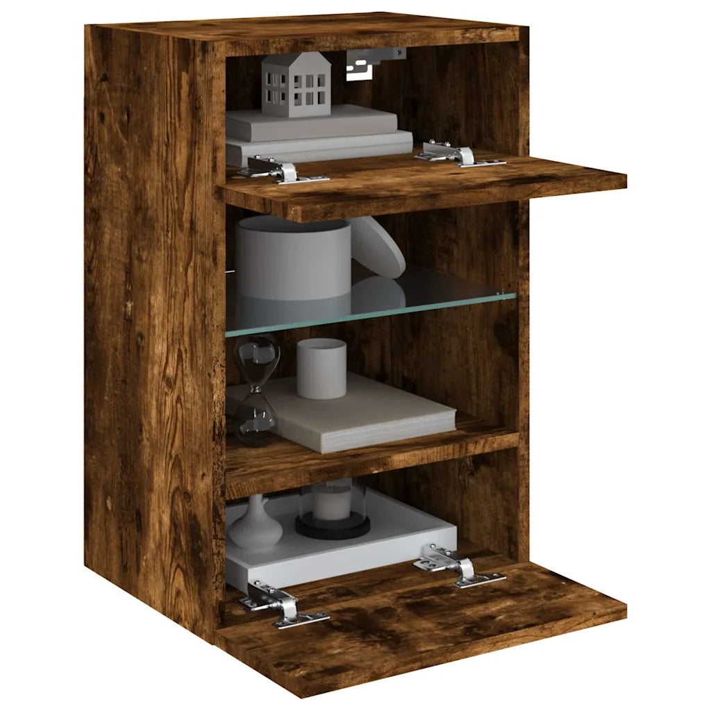 Mobile TV a Parete con Luci LED-Mobile TV a Muro Rovere Fumo 40x30x60,5 cm