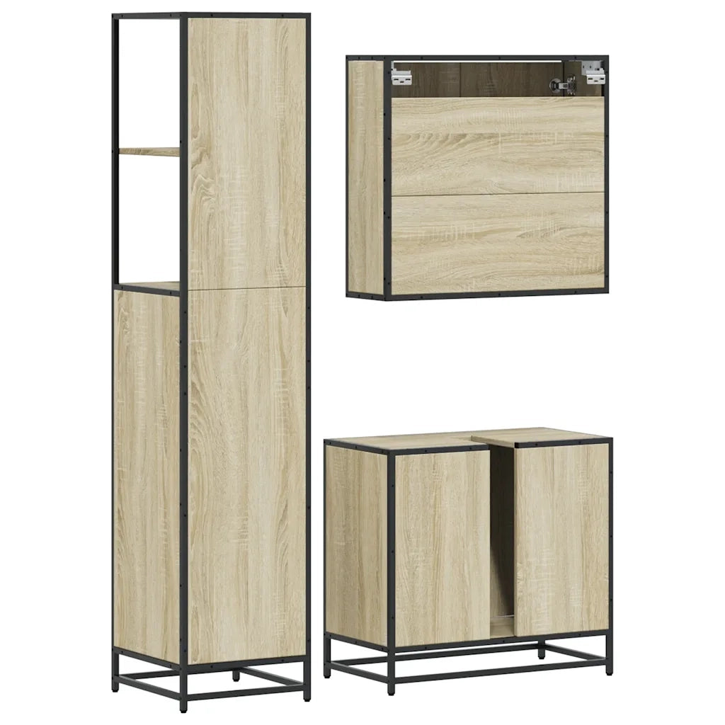 Set Mobili da Bagno 3 pz Rovere Sonoma in Legno Multistrato 3301156