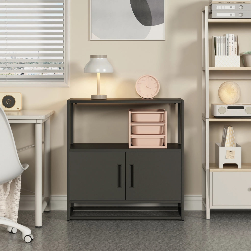 Armadio da Ufficio Hailuoto per Archivio 82 x 80 x 40 cm Acciaio Nero [en.casa]