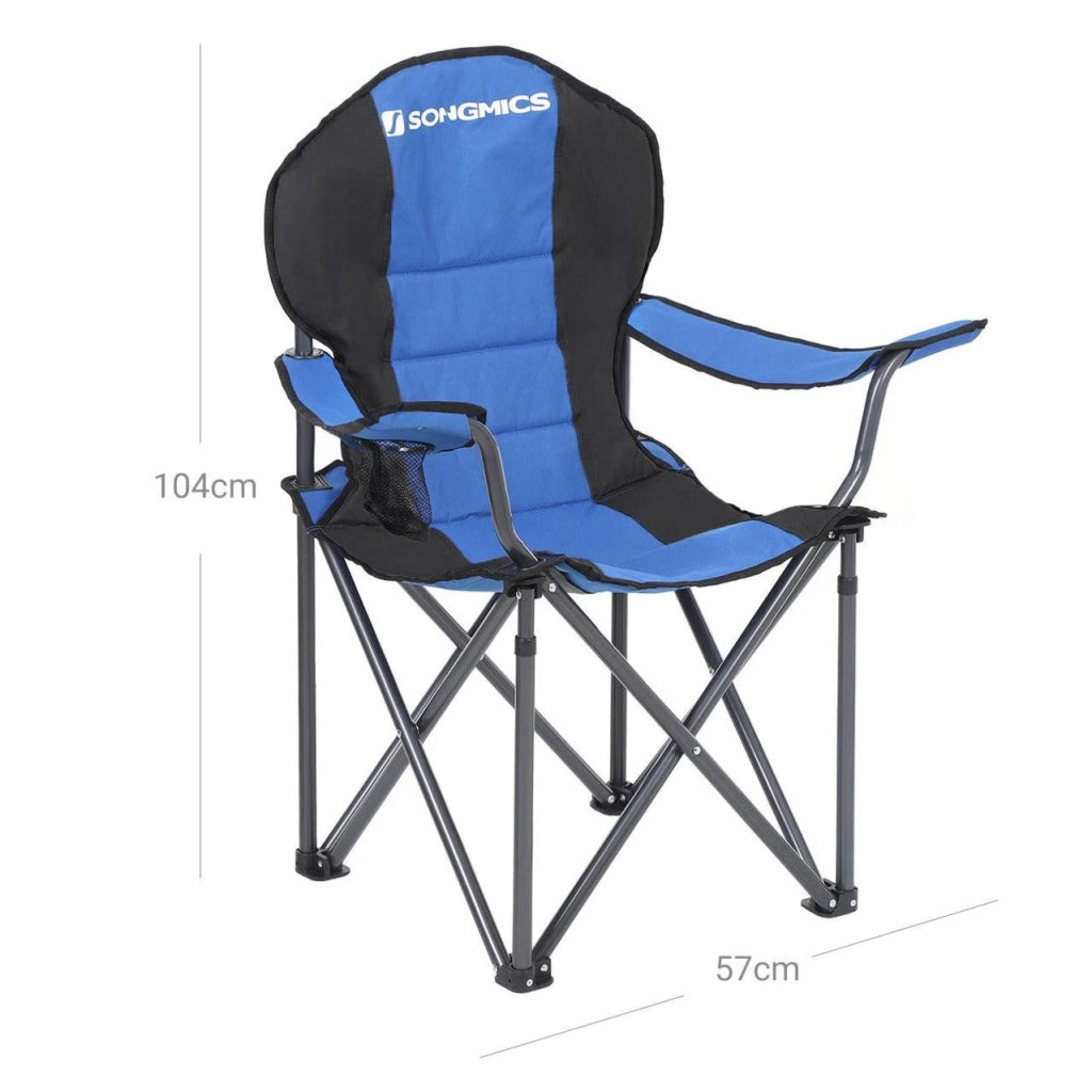 Sedia da campeggio pieghevole seduta comoda con imbottitura in schiuma e portabottiglie carico massimo 250 kg blu 12_0001550