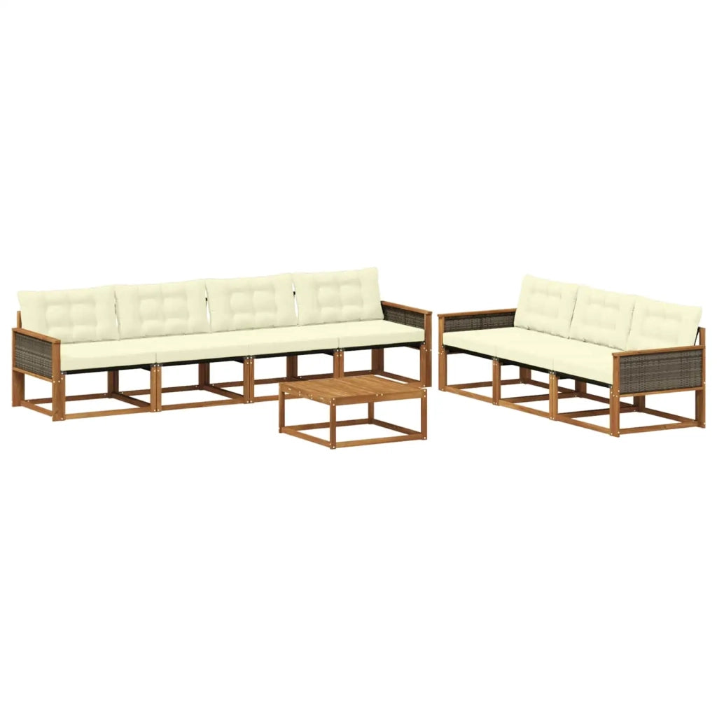Set di divani da esterno con cuscino 8 pcs Naturale e Crema