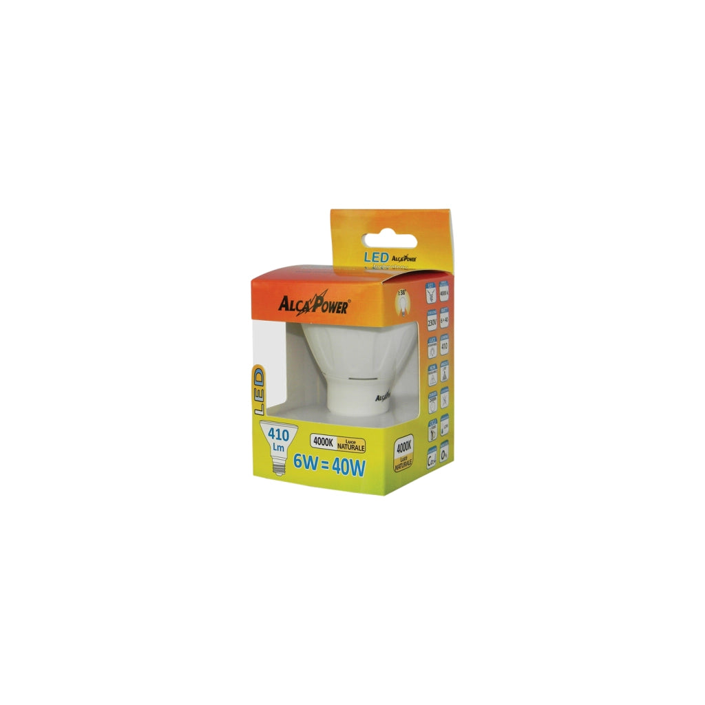 Alcapower Lampada LED PAR20 6W E27 410lm 4000K Bianca Naturale 230V Angolo 38° Faretto ad alta efficienza energetica con tecnologia a luce istantanea