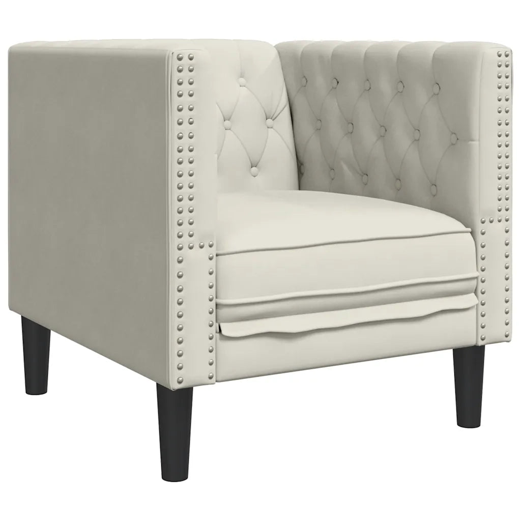 Set Divani Chesterfield 3pz con Cuscini Crema Velluto 3209288