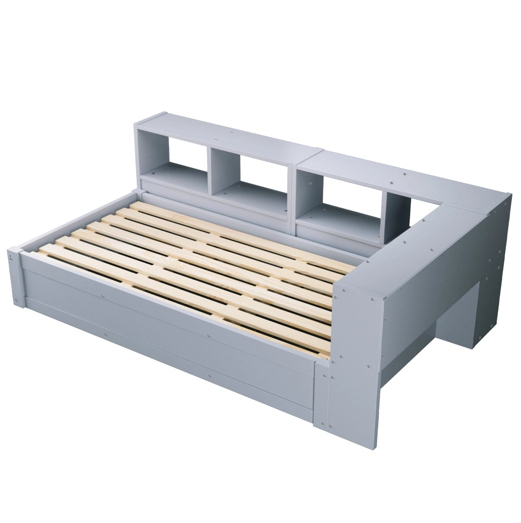Letto multifunzione 90x200 cm con LED; presa integrata e contenitore; grigio