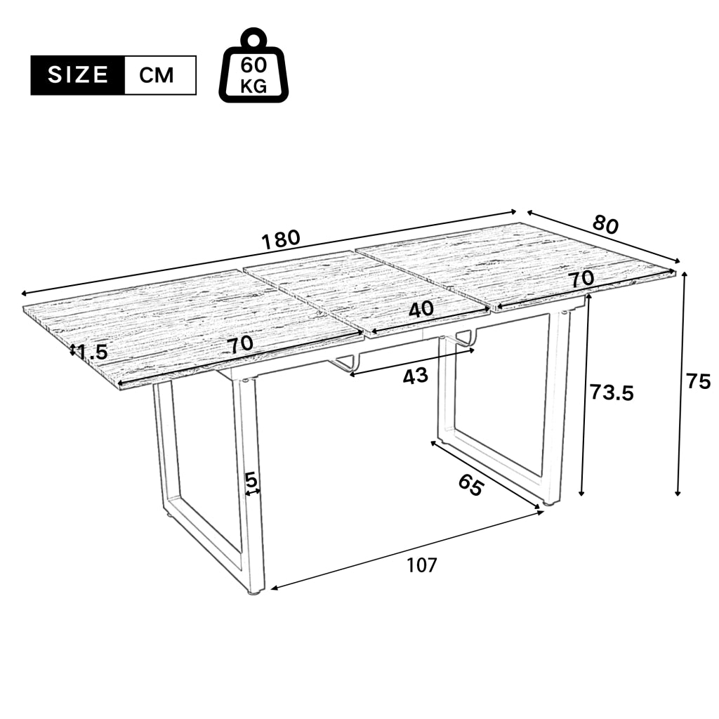TAVOLO DA PRANZO ALLUNGABILE 140/180 x 80 x 75 cm MDF Nero/Naturale