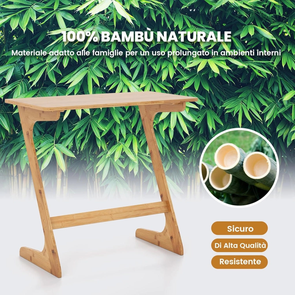 Tavolino Laterale, Tavolino da Divano e Letto in Bambù con Ampio Piano per Laptop, Struttura Stabile, Design Salvaspazio per Camera da Letto, Soggiorno, Studio, 75 x 40 x 70 cm (Naturale)