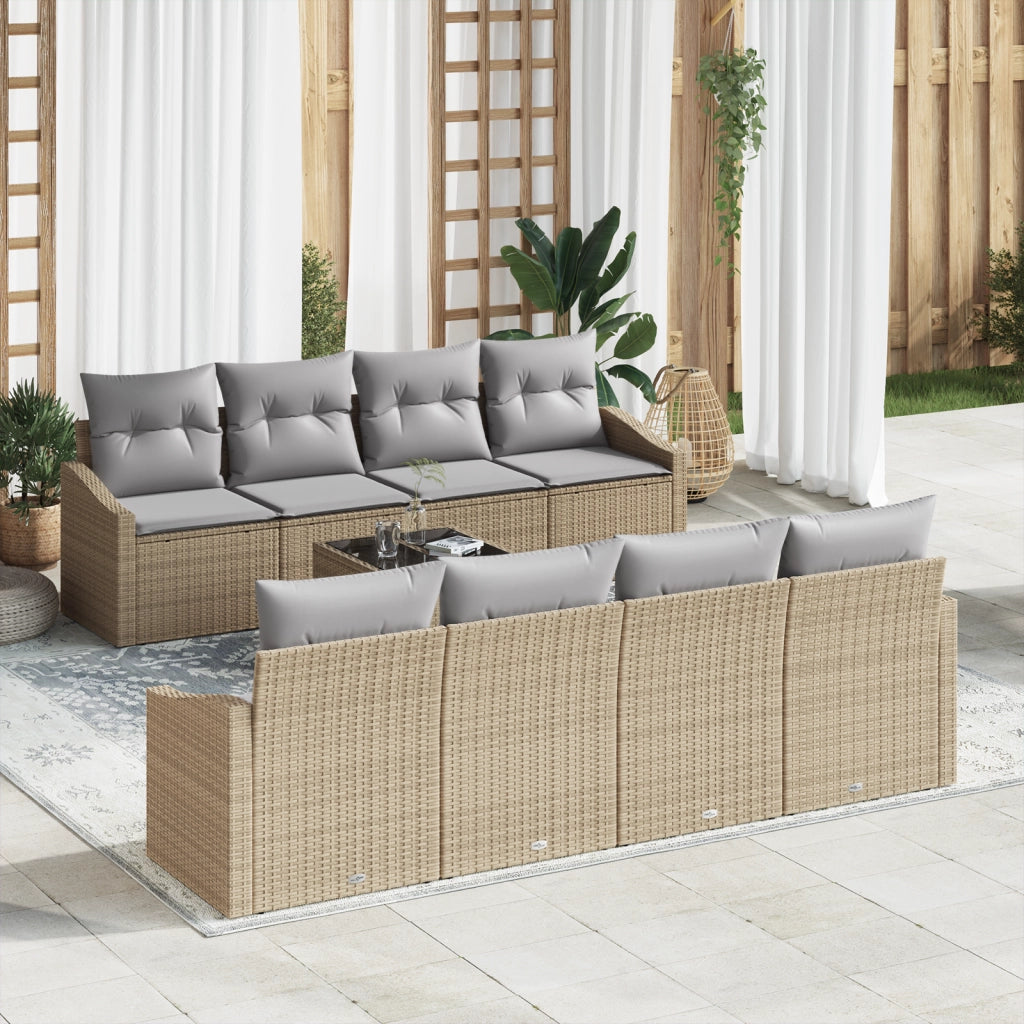Set di divani da giardino 9 pezzi con cuscini beige in rattan sintetico