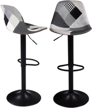 Set di 2 sgabelli da bar design con motivo patchwork nero, grigio y bianco KARL