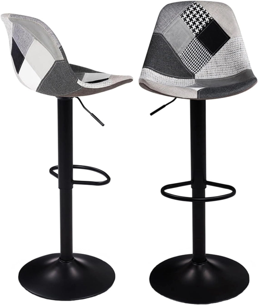 Set di 2 sgabelli da bar design con motivo patchwork nero, grigio y bianco KARL