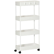Scaffale da cucina su ruote con 4 ripiani, ripiano portaoggetti con ruote e freni, versatile, bianco